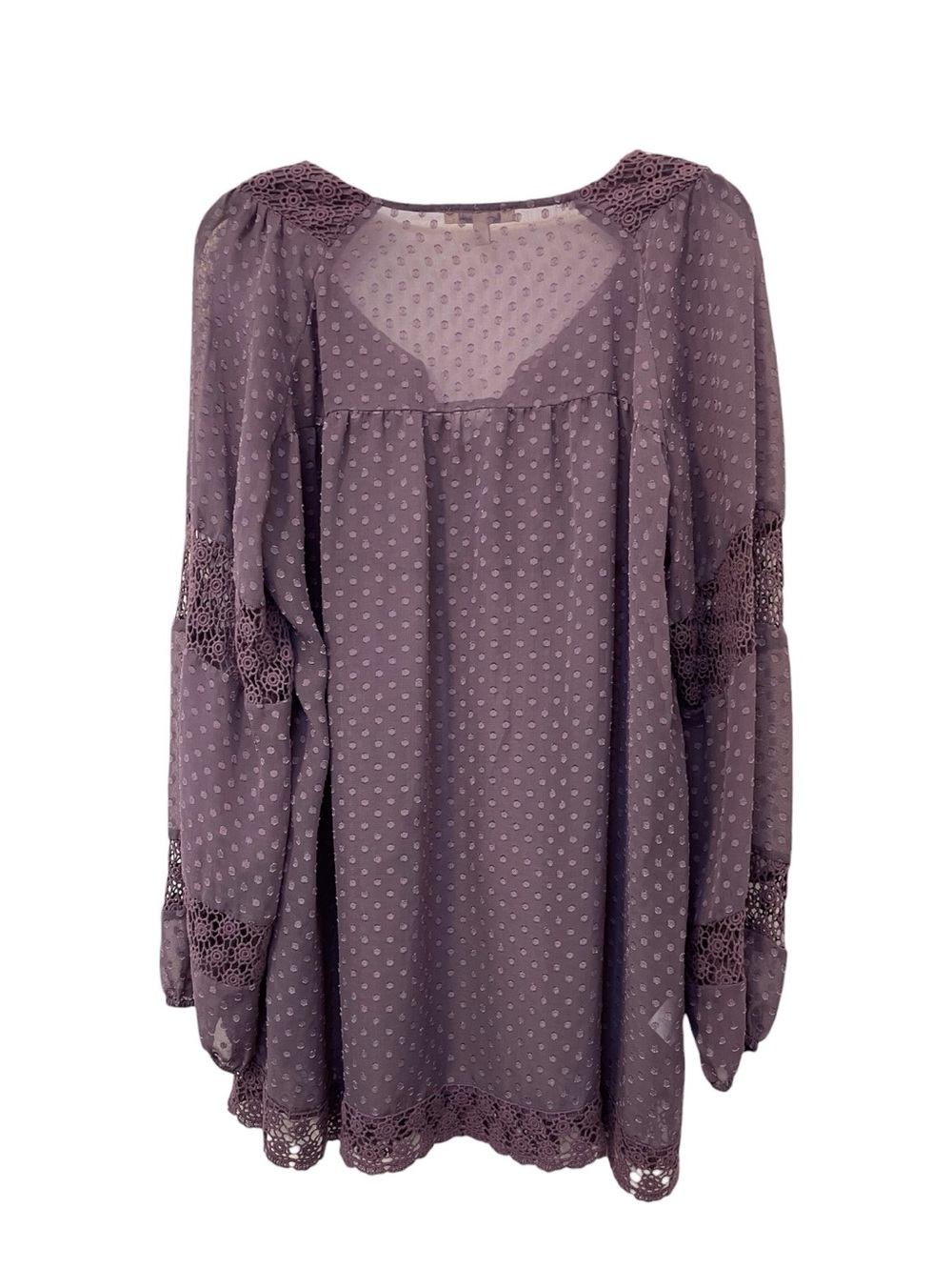 Daniel Rainn Women's Purple Polka Dot Lace Trim Blouse, L - Picture 5 of 8